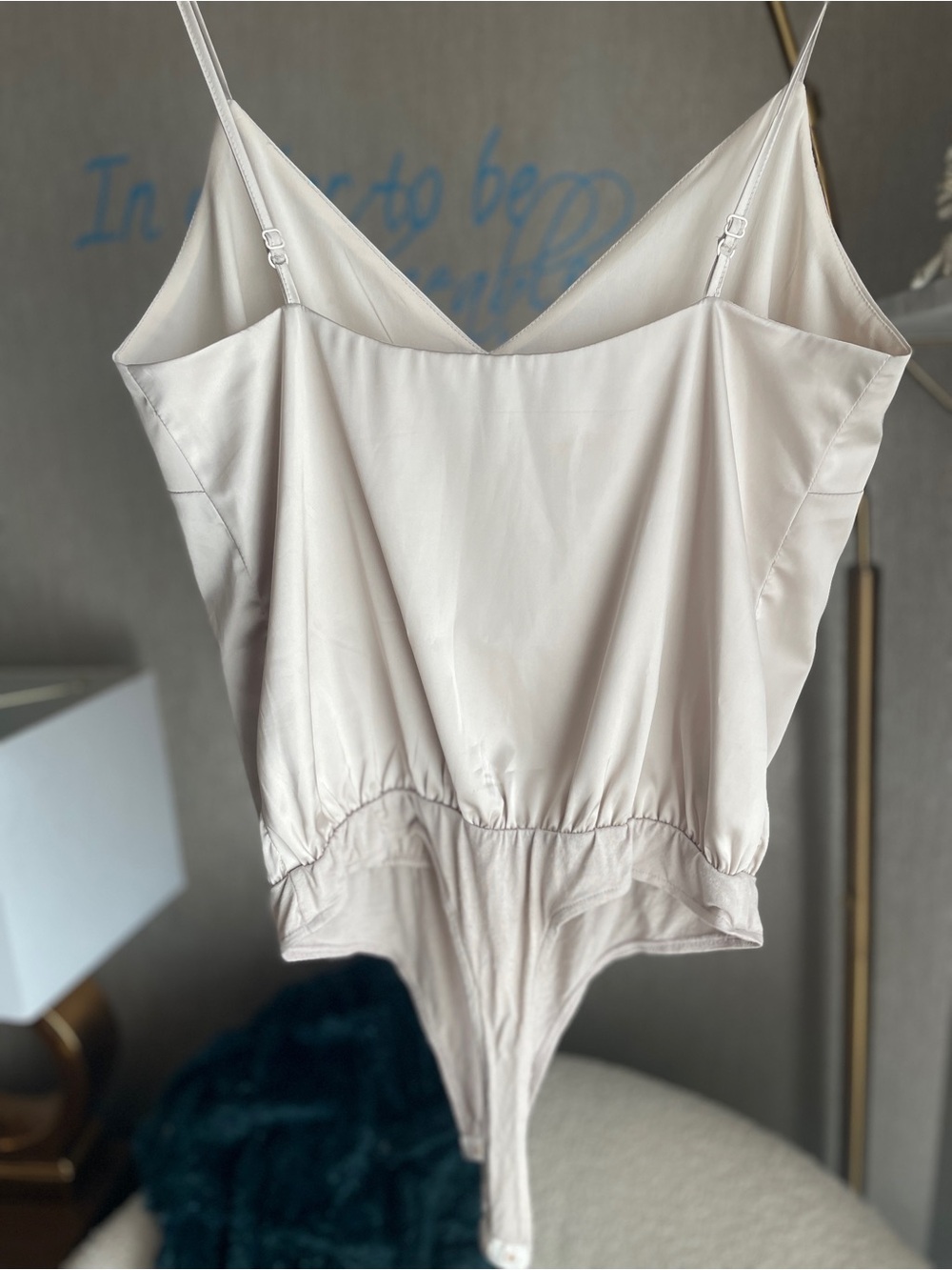 Lulus Size Champagne Satin Button-Front Sleeveless Bodysuit - Picture 6 of 9
